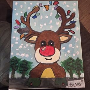 Festive Reindeer Canvas Art Hand Made